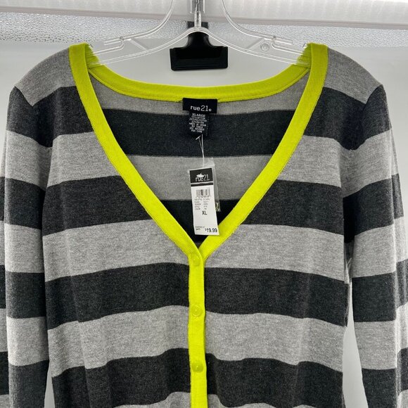 Rue21 Striped Cardigan Button Up V-Neck Multicolor Size XL Lightweight New - Picture 2 of 8